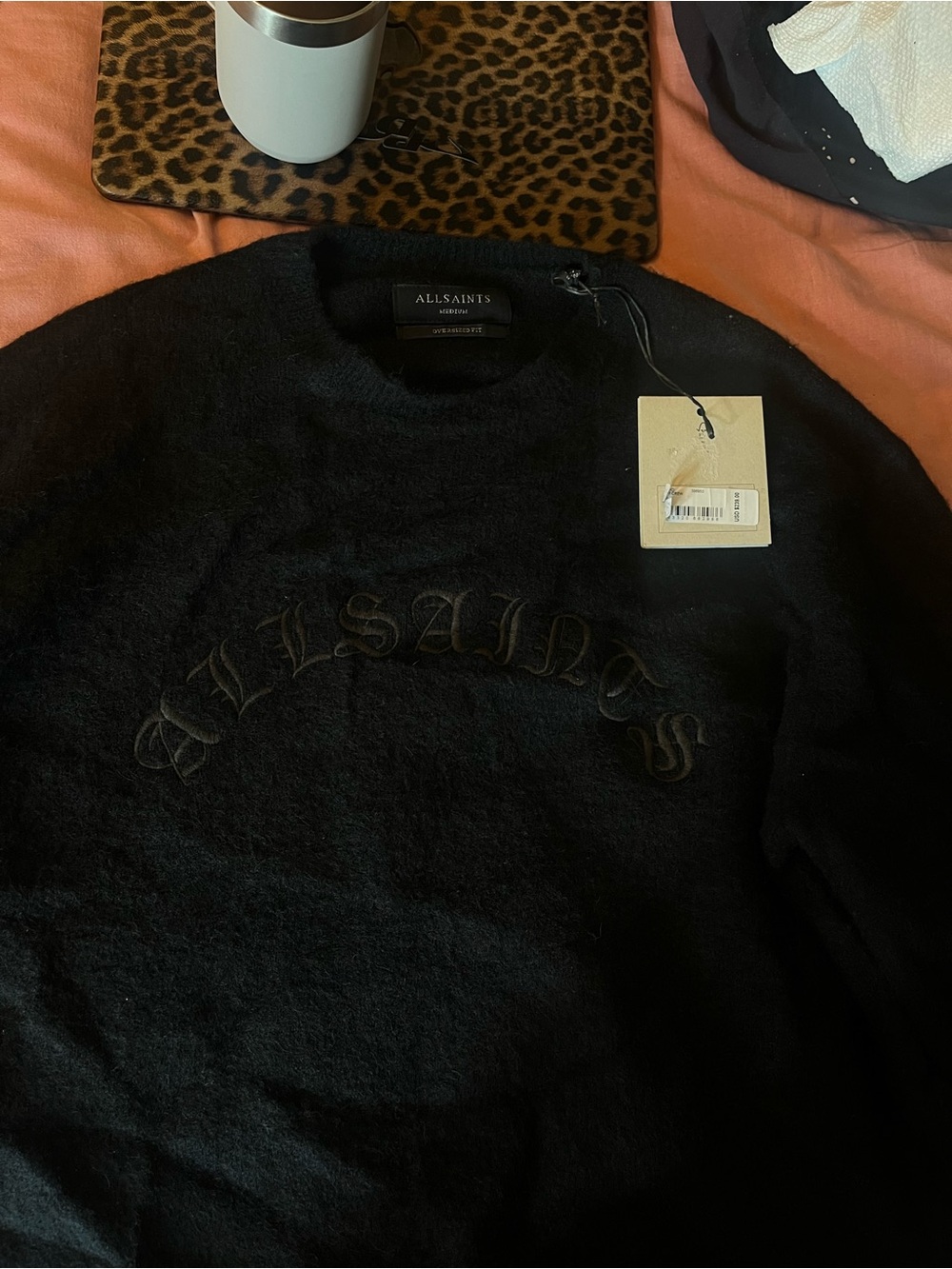 All saints Black Crewneck Sweater with Tonal Logo